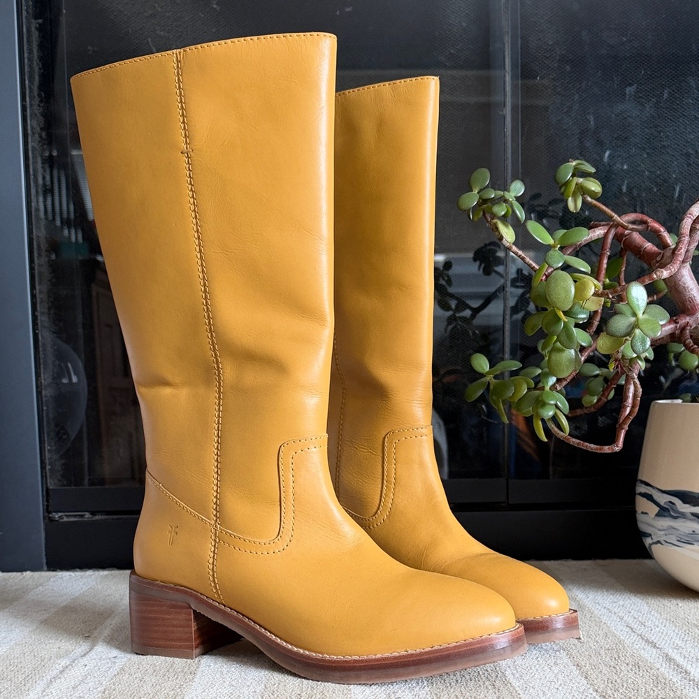 Frye Tall Leather Boots in Mustard